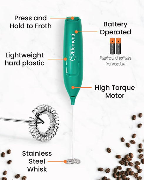 Elementi Powerful Matcha Whisk Lightweight Matcha Frother Wand & Drink Mixer Handheld, High Speed Mini Whisk for Tea