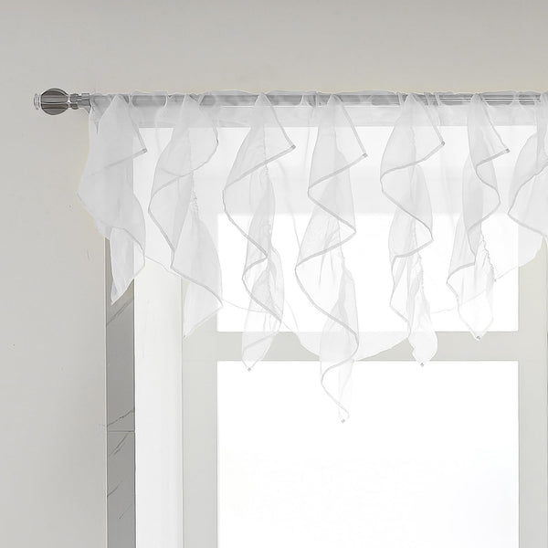 PearAge Ruffled Voile Semi Sheer Curtain Valance, Shabby Chic Ruffle Valance for Kitchen, 52x26 Inches