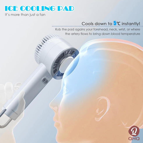 Ice Cooling Handheld Fan, 3s Instant Cool Down Refrigerating Ice Rubbing Pad, Portable Mini Air Conditioner Fan by QHQ