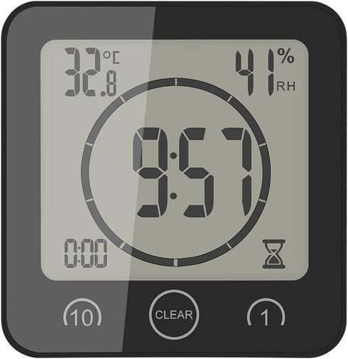 AOZBZ Digital Shower Wall Clock, Waterproof Touch Screen Timer with Alarm, Temperature Humidity Display, Suction Cup