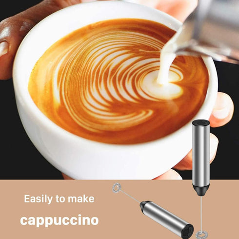 Powerful Handheld Milk Frother - Lightweight Electric Whisk with 2 Mixing Heads, Battery Operated Stainless Steel Mixer