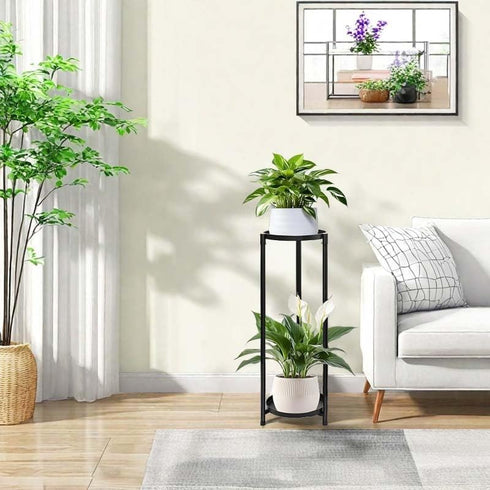 CEFZUM 2 24" Plant Stand Indoor Outdoor, Tier Tall Black Flower Pot Plant Stands, Heavy Duty Metal Plants Shelf