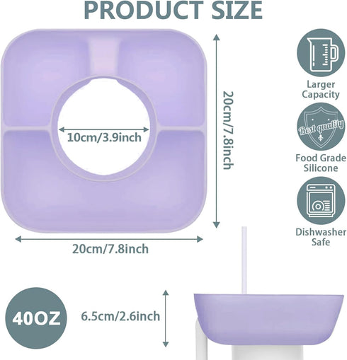 Snack Bowl with Cover for Stanley 40oz Tumbler, Silicone Snack Tray for Stanley Cup Accessories, Suitable for Car