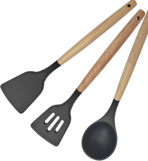 Silicone Kitchen Utensils Set, Heat Resistant Cooking Utensils Set Spatula Set Nonstick Cookware (Black) by TERBOUSHE