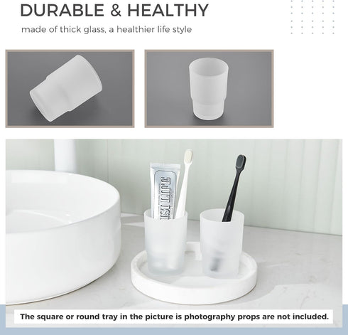 2 Pack, Glass Tumbler Cap Aomasi Frosted Bathroom Rinsing and Mouthwash Cup, Toothbrush & Toothpaste Holder & Drinking