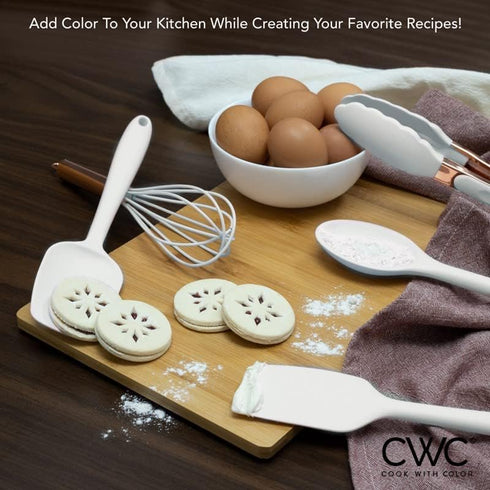 COOK WITH COLOR Silicone Cooking Utensils, 5 Pc Kitchen Utensil Set, Easy to Clean Silicone Kitchen Gadgets - White and