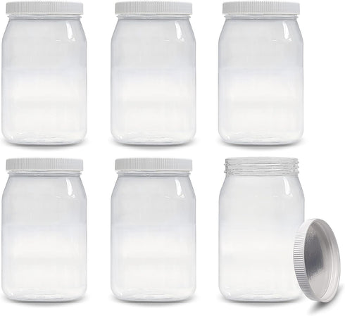 ljdeals 16 oz Clear Plastic Jars with Lids, Storage Containers, Pack of 6, BPA Free, Food Safe, Made in USA