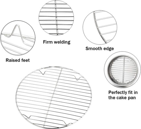 TeamFar Round Cooling Rack Set of 4 - 9 Inch Stainless Steel Baking Steaming Roasting Rack, Healthy & Sturdy