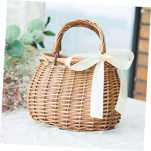 CHILDWEET Woven Flower Basket, Rattan Picnic Basket, Fruit Storage, Woven Pantry Organizer, Hand Basket