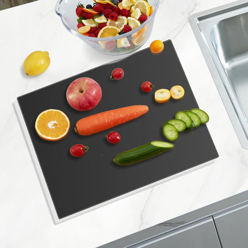 Tempered Glass Cutting Board, Black Glass Board for Kitchen Countertop, Heat Resistant with Non-Slip Feet
