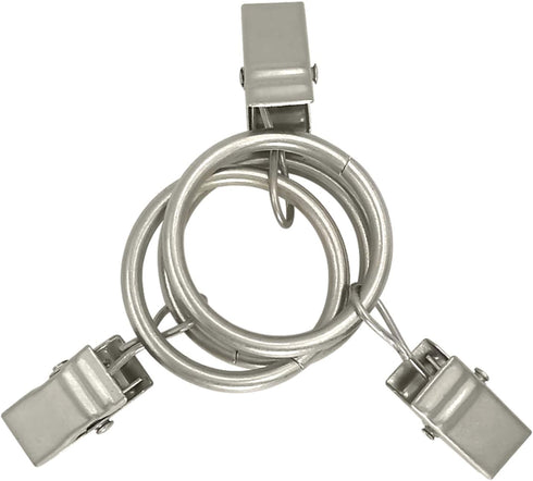 44 Pack Metal Curtain Rings with Clips, Drapery Clips for 6/8 in Curtain Rod, Matte Silver