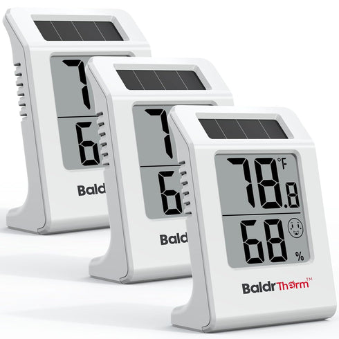 BaldrTherm 2.2'' Digital Thermometer and Hygrometer Meter, Solar-Powered Indoor Temperature Sensor Humidity