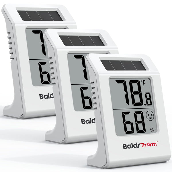 BaldrTherm 2.2'' Digital Thermometer and Hygrometer Meter, Solar-Powered Indoor Temperature Sensor Humidity
