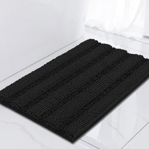 Turquoize Luxury Chenille Bath Rug, Extra Absorbent Non Slip Microfiber Shower Rug, 17"x 24", Black
