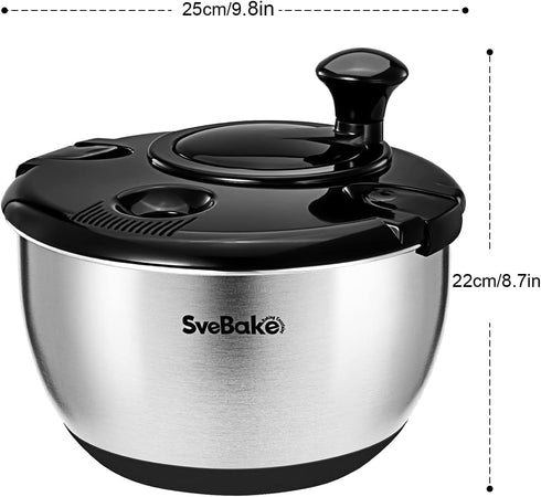 Stainless Steel Salad Spinner, Large Vegetable Washer with 4.2 Qts Bowl, Lettuce Cleaner and Dryer