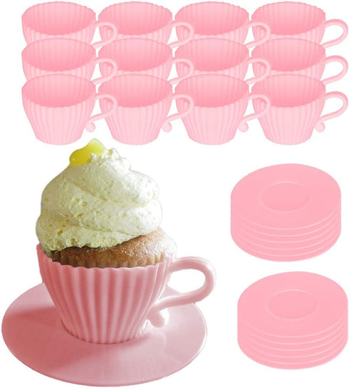 Evelots Baking Cupcake Molds, Silicone Teacup Set, 24 Pc Oven-Safe Nonstick Muffin Cups for Parties, BPA Free