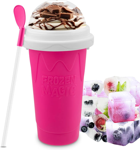 Slushy Maker Cup - DIY Magic Squeeze Cup, Portable Smoothie Maker for Juices, Milk, Ice Cream, Double Layers (Pink)