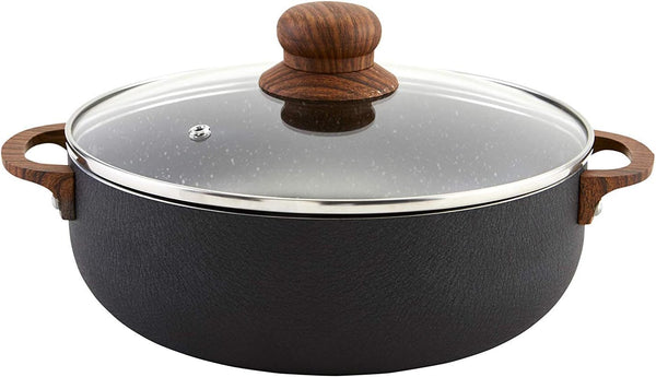 IMUSA USA Black 4.4Qt Stone Caldero with Woodlook Handles, 4.4 Quart