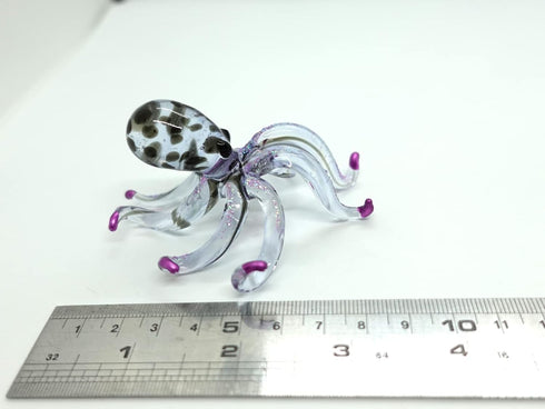 Octopus Miniature Figurines - Hand Blown Color Glass Art Collectible Gift Decor (3.5", Black Purple)