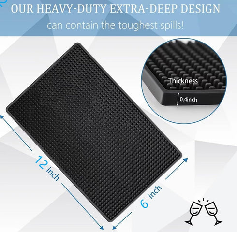 Bar Mat 12" x 6" Rubber Bar Service Spill Mat for Cocktail Bartender Set of 2 Coffee Bar or Countertop Mats Glass Drying Mat (Black, 12" x 6" x0.4") by IMIYOKU