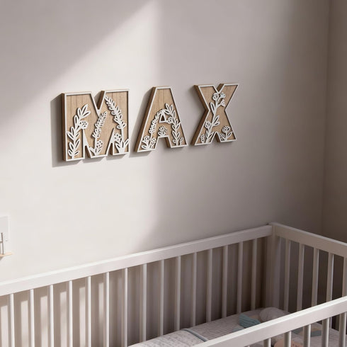 3D 4.9" Layered Floral Wooden Letters for Wall Decor, Name Sign for Nursery, Wood Alphabet Letter O Boho Wildflower