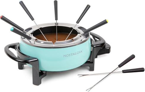 Nostalgia 12-Cup Electric Fondue Pot Set for Cheese & Chocolate, Stainless Steel Kitchen Gadgets with 8 Forks