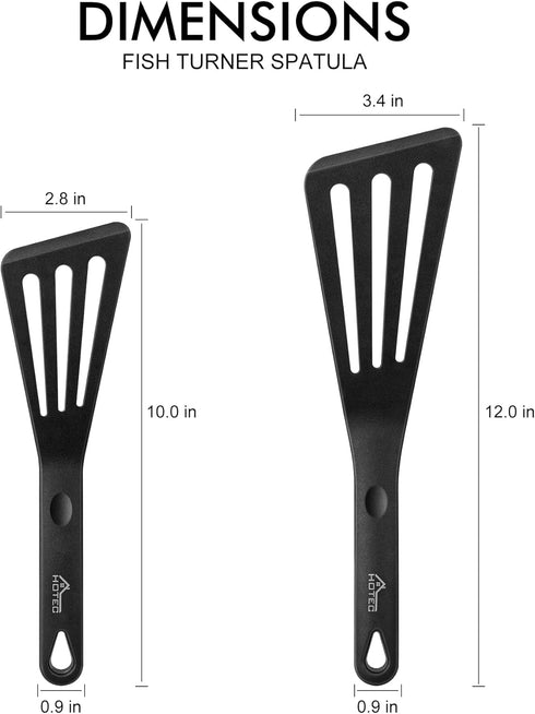 HOTEC Heat Resistant Silicone Slotted Fish Turner Spatula Set, Flipper Cooking Spatulas, for Non Stick Cookware Dishwasher Safe, Black by HOTEC