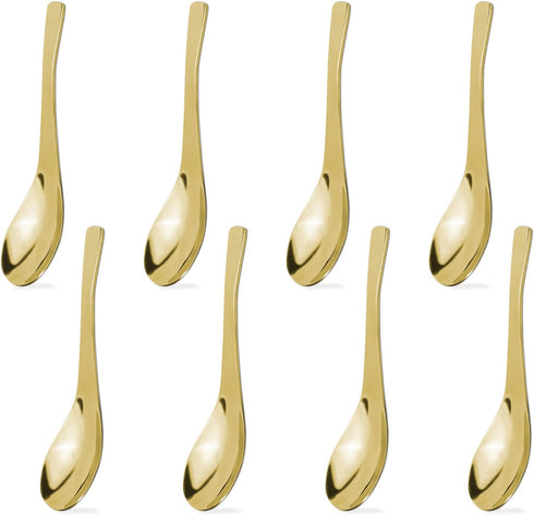8Pcs Heavy-Weight Thickened Soup Spoons, 18/8 Stainless Steel Silverware for Soup, Ramen, Pho, and Ice Cream (Gold)