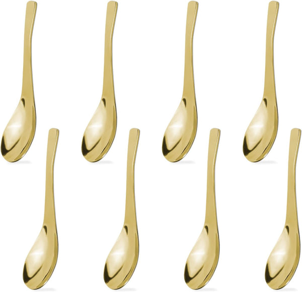 8Pcs Heavy-Weight Thickened Soup Spoons, 18/8 Stainless Steel Silverware for Soup, Ramen, Pho, and Ice Cream (Gold)