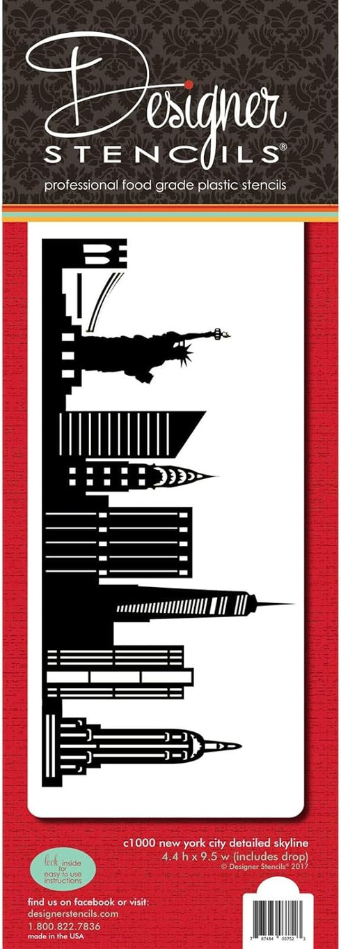 New York City Detailed Skyline Cake Stencil Side C1000 by Designer Stencils