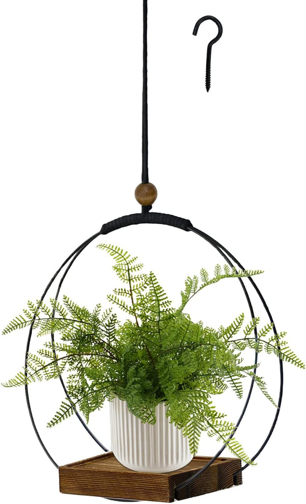 Hanging Planter for Indoor Plants, Black Plant Hanger Indoor with Sturdy Wood