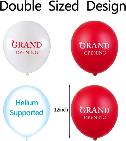 60 Pieces Grand Opening Balloons, 12 Inch Double Side Celebrate Business Latex Balloons with 3 White Ribbons
