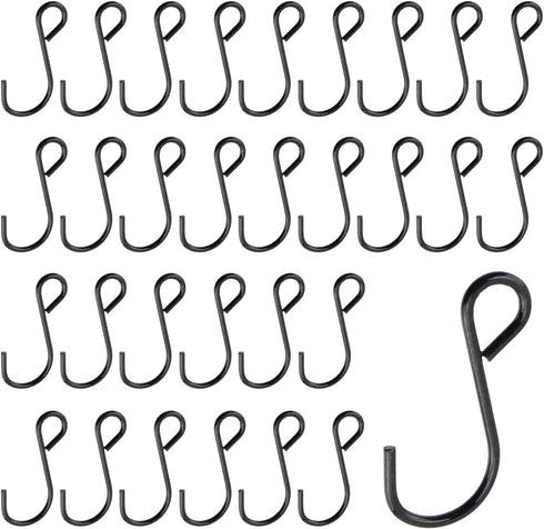 T Tulead 30PCS S-Hooks, Small Metal Hanging Hooks 1.6" Black for Bedroom, Bathroom, Kitchen, Office