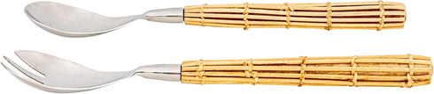 Creative Co-Op Stainless Steel Rattan Wrapped Handles, Set of 2 Styles Salad Servers, Natural