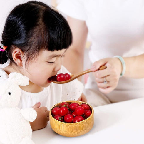 Natural Bamboo Bowls Pack of 3, Japanese Style Salad, Soup, Ramen, Fruit Bowls for Kids and Adults