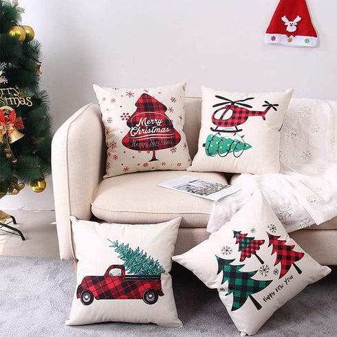 Coeufuedy Buffalo Plaid Christmas Pillow Covers - 18x18 Inch Farmhouse Decor, Set of 4