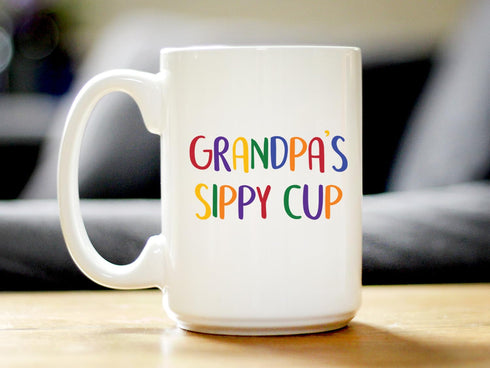 Grandpa's Sippy Cup - Coffee Mug Gift for Grandfathers - Fun Birthday Cups - Large 15oz White Ceramic Mug