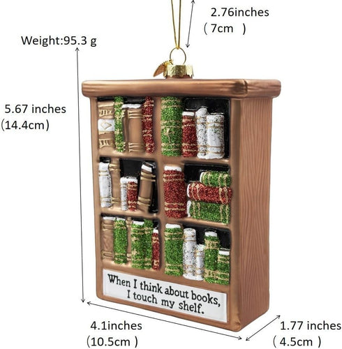 HolyHaHa 5" When I Think About Books, I Touch My Shelf, Funny Glass Blown Bookshelf Ornament, Gag Gifts for Readers