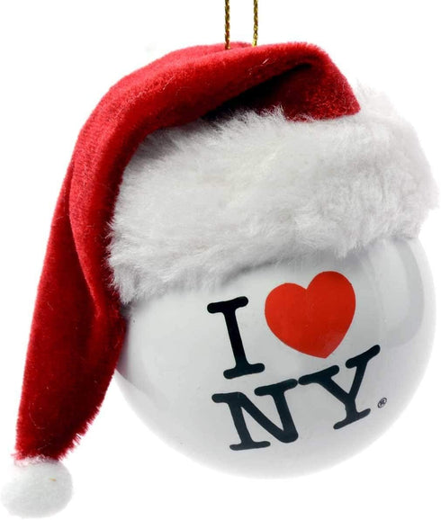 I Love New York NY Ball with Santa Hat, Christmas Ornament