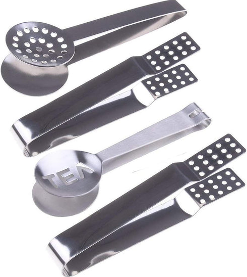 4 Pcs Stainless Steel Tea Bag Tongs, Teabag Squeezer Strainer Holder, Mini Sugar Clip Kitchen Bar Tools