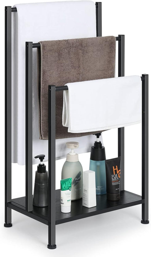 Free Standing Blanket Ladder Holder Rack, 3 Tier Black Metal Towel Racks