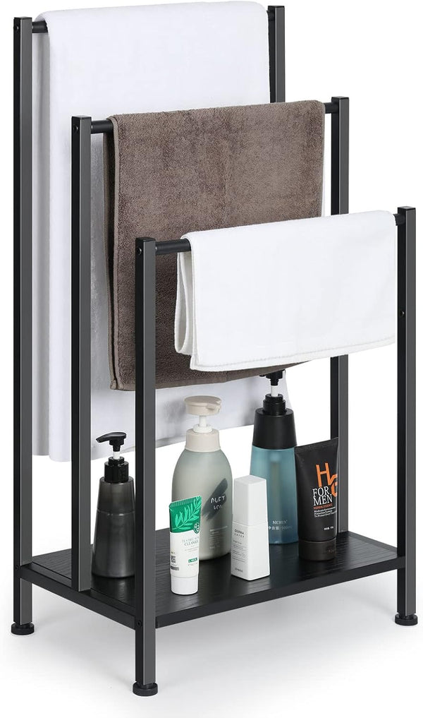Free Standing Blanket Ladder Holder Rack, 3 Tier Black Metal Towel Racks