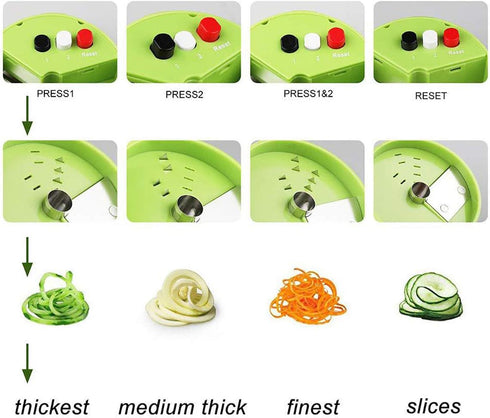 5 in 1 Handheld Spiralizer Vegetable Slicer, Green, Plastic, ABS, Stainless Steel