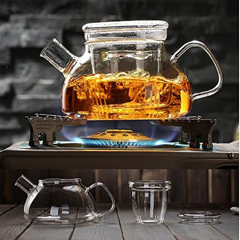 Glass Teapot with Infuser; Teapot with Strainer for Loose Tea; Safe on Stovetop; Nordic Pot 600ML/21oz with Glass Lid