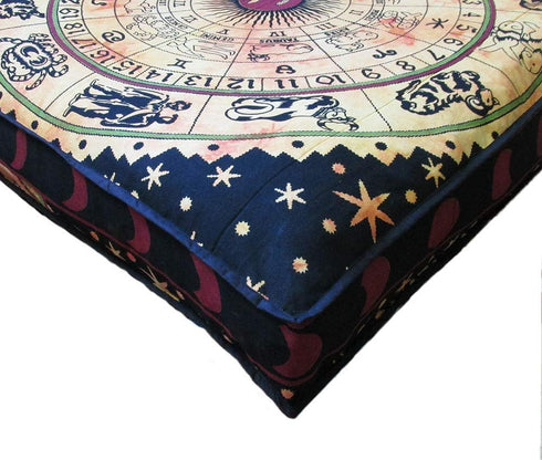 24" ICC Yellow Zodiac Mandala Barmeri Large Floor Pillow Cover Cushion Meditation Seating Ottoman Throw Cover Hippie