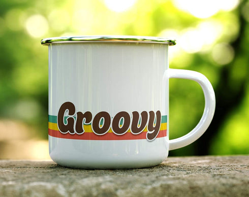 Groovy Retro Camper Enamel Mug, Outdoor Camp Mug, Camping Coffee Mug (12oz)