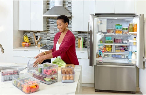 iDesign Crisp Produce Plastic Refrigerator Bin with Lid, Removable Inner Basket, BPA Free, 15.72" x 6.32"