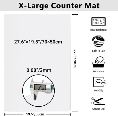 Ewen 27.6x19.5 Inch Large Silicone Mats for Kitchen Counter, 2MM Thick Heat Resistant Non-Stick Countertop Protector