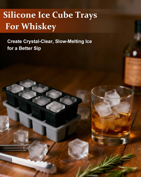 ZDPMK 3 Pack 2 Inch Large Silicone Ice Cube Trays with Lids, Large Ice Cube Molds for Whiskey, Easy-Release Square Big