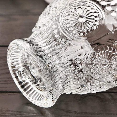 7 Oz Set 6 cosnou Vintage Glass Tea Cups with Saucers, Glass Mugs of Espresso Coffee Embossed Glassware with Handle